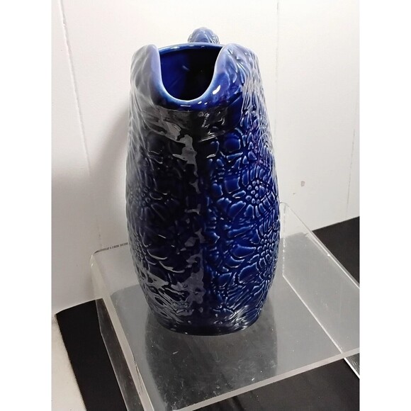 Beaver Farm Pottery Floral Cobalt Blue Water Pitcher  Ice Tea - Picture 6 of 7